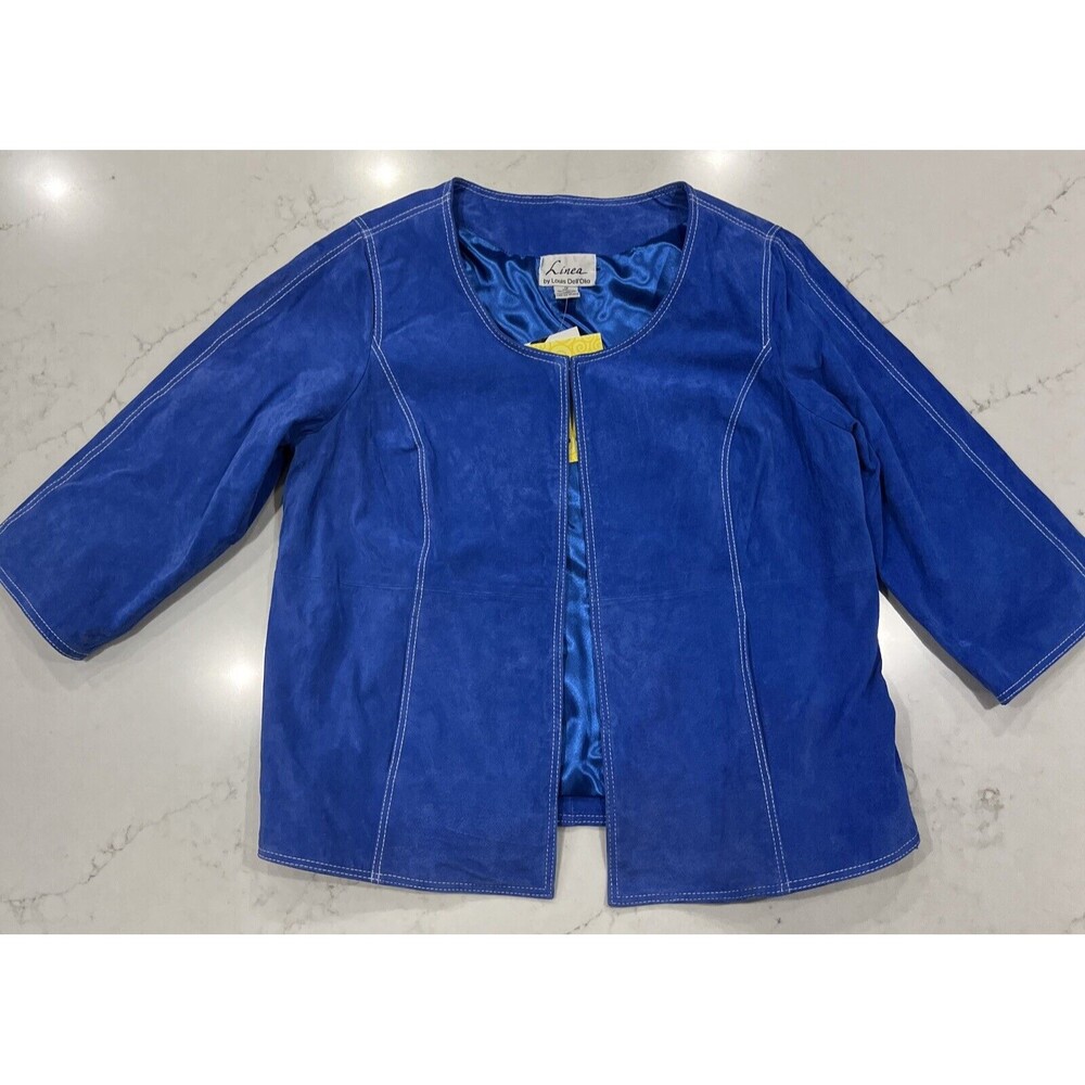 Linea by Louis Dell'Olio NEW Suede‎ Jacket w/ Contrast Stitching Sz 1x Blue QVC